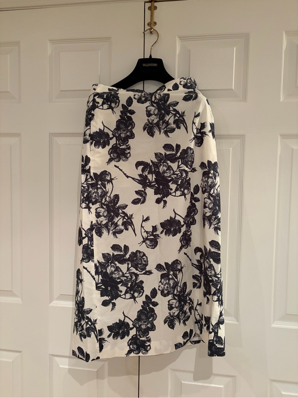 Brock Collection White Midi Skirt with Black Floral Print